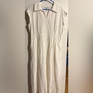 Kensie White Textured Collar Cotton Midi Dress